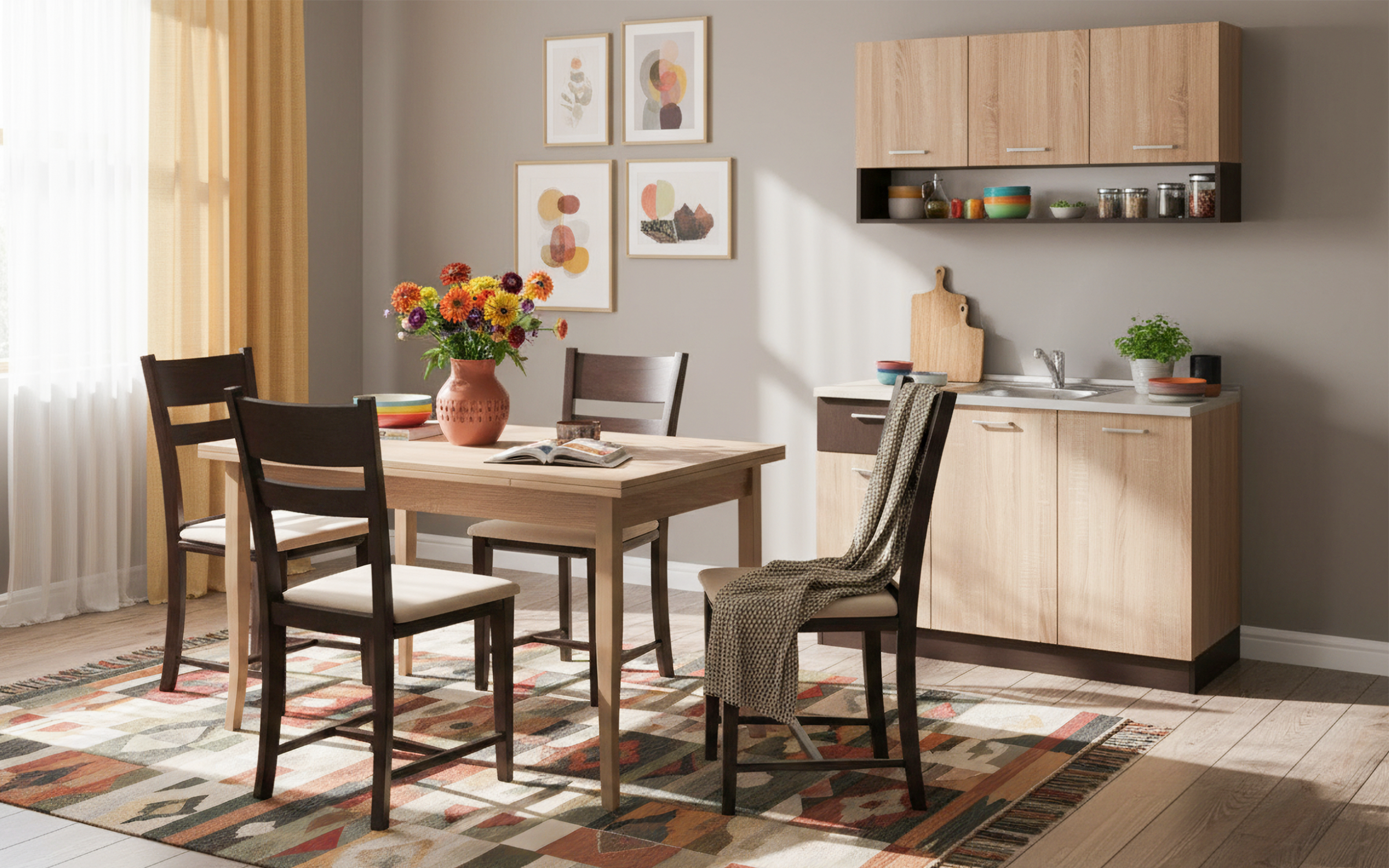 Set Bucataria Lora 5 Mini + masa Deya + scaun Deron, wenge + stejar sonoma  1